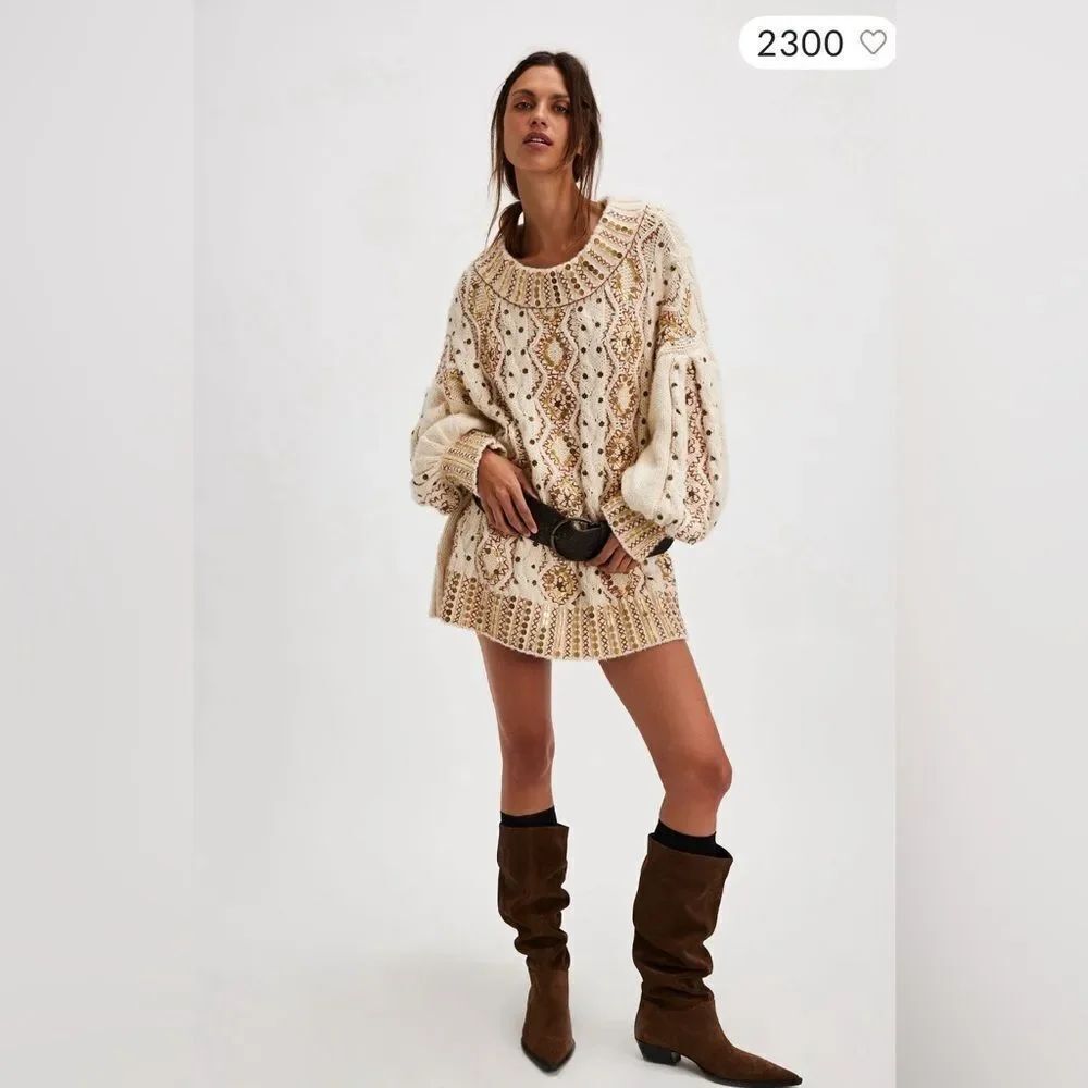 Free People Gilded Cable Embellished Sweater